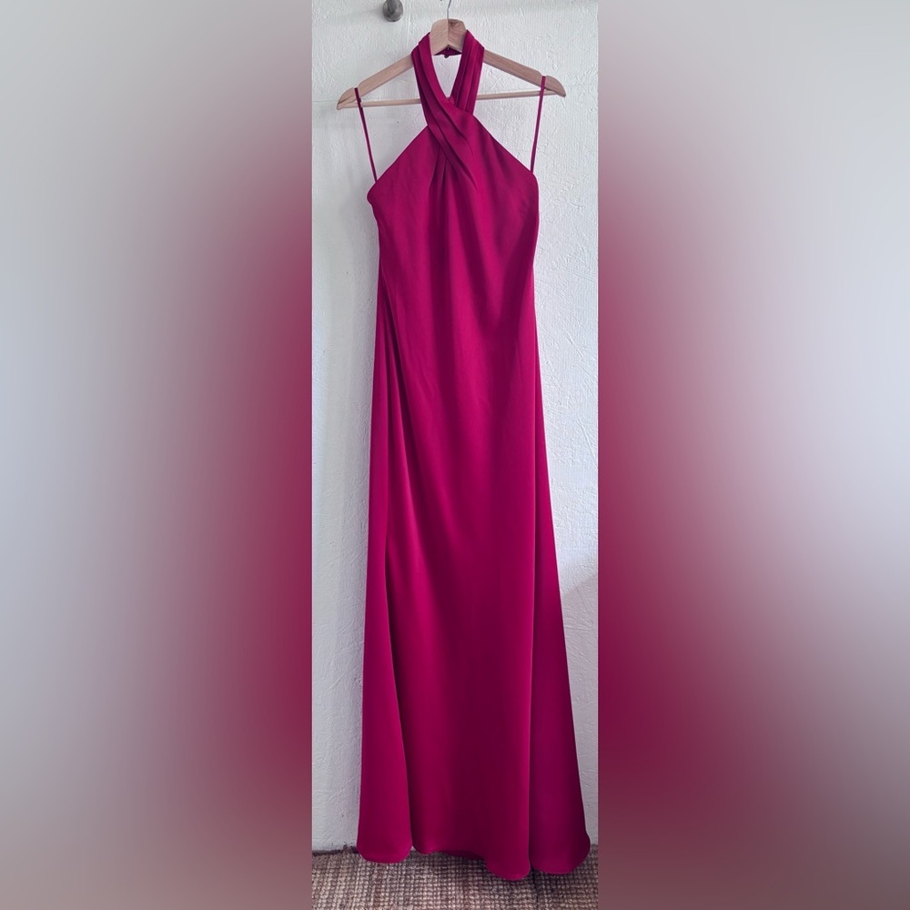 NWT BHLDN Anthropologie Red Halter Open Back Satin Effect Maxi Gown Dress - Picture 6 of 11